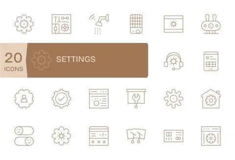 20 Retina Ready Pixel Aligned Vector Icons for Settings in Thin Line Theme Stock Illustration