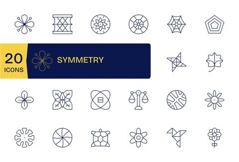 20 Retina Ready Thin Line Editable Vector Icons for Symmetry Projects Stock Illustration