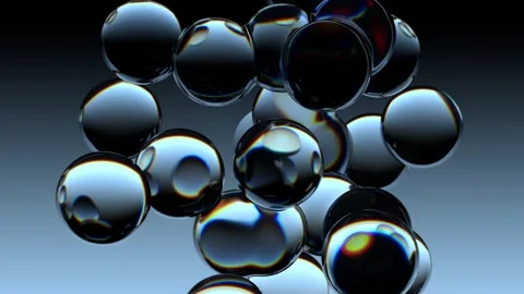 20-second seamlessly looping animation of swirling transparent, glossy spheres Stock Footage 335470372