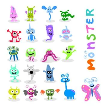 20 set cute monster Stock Illustration