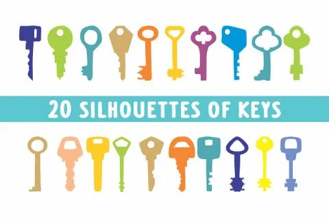 20 Set of vintage keys shape Stock Illustration