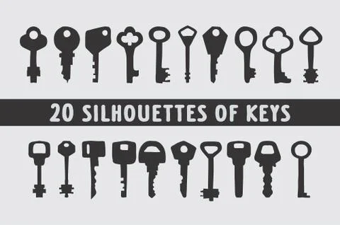 20 Set of vintage keys shape designs Stock Illustration