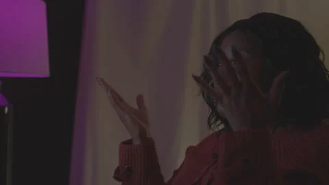 20 Something Creative Professional with Wavy Hair Skypes with Her Colleagues Stock Footage 208786598