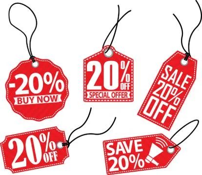 20% off tag set, vector illustration Illustrazione stock