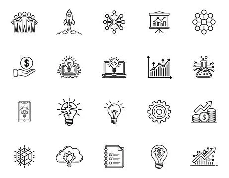 20 Tech Startup and Innovation Icons set Stock Illustration