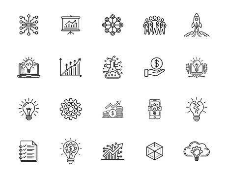 20 Tech Startup and Innovation Icons set Stock Illustration
