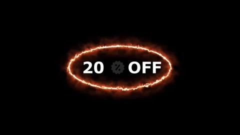 20% OFF text in the center animated on a black background, depicting a hot .. Stock Footage 258100545