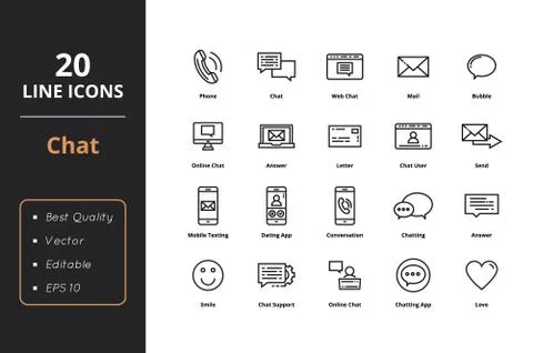 20 Thin Line Chat Icon Illustrazione stock