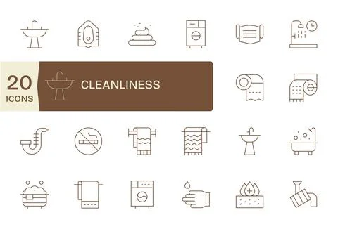 20 Thin Line Editable 64x64 Vector Icons from Cleanliness Suite Stock Illustration