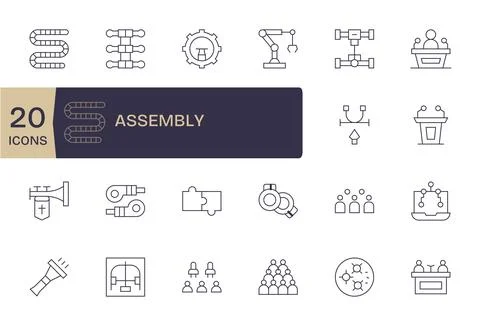 20 Thin Line Grid Fitted Vectors for Assembly Theme Stock Illustration