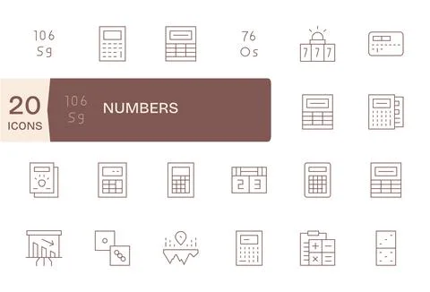 20 Thin Line Grid Fitted Vectors for Numbers Theme Stock Illustration