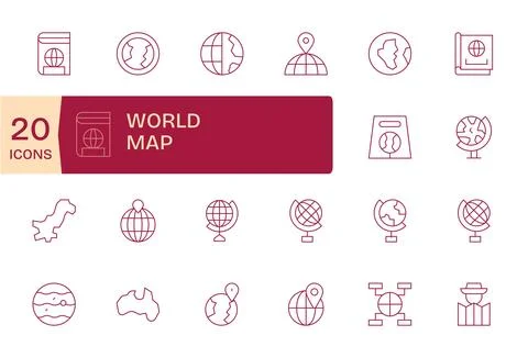 20 Thin Line Pixel Optimized Vector Icons crafted for World Map High Resolu.. 库存插图