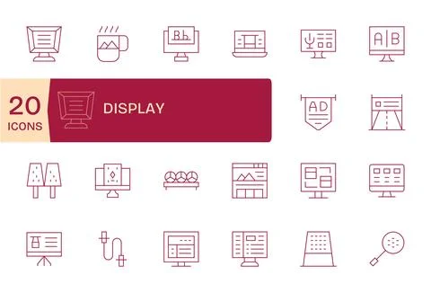 20 Thin Line Vector Icons designed for Display in 256x256 Detail Enhanced f.. Illustrazione stock