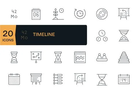 20 Thin Line Vector Icons from Timeline in 64x64 PIXEL Perfect Quality Stock Illustration