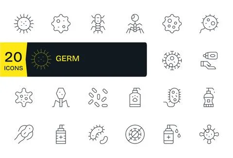 20 Thin Line Vector Icons from Germ in 256x256 Grid Fitted Quality Stock Illustration