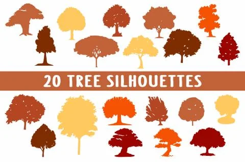 20 tree silhouettes different shapes Stock Illustration