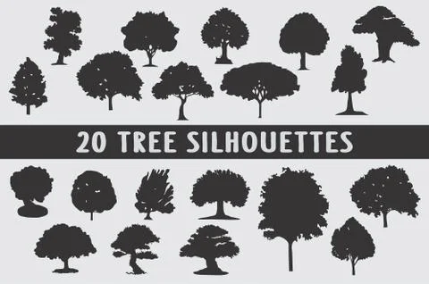 20 Trees Silhouettes various design set Stock Illustration