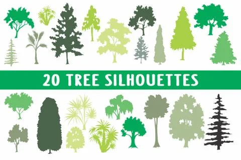 20 Trees Silhouettes various design set Stock Illustration