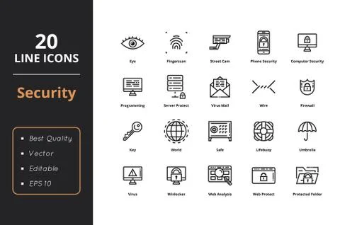 20 Ultra High Quality Security Icons Illustrazione stock