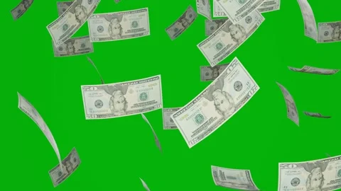 20 US banknotes falling down on chromakey background Stock Footage 174773638