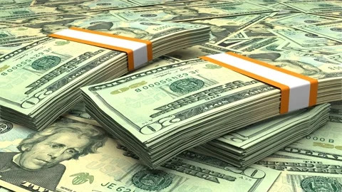 20 US dollar money composition. Financial background. Many banknotes and wads of Stock Footage 200948371