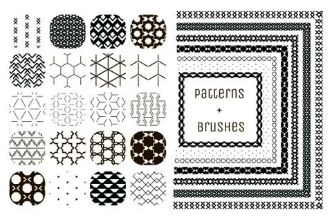 20 Vector Geometric Patterns and 7 Pattern Brushes Stock Illustration