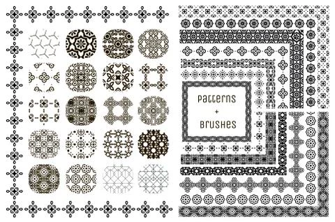 20 Vector Geometric Patterns and 15 Pattern Brushes 스톡 일러스트