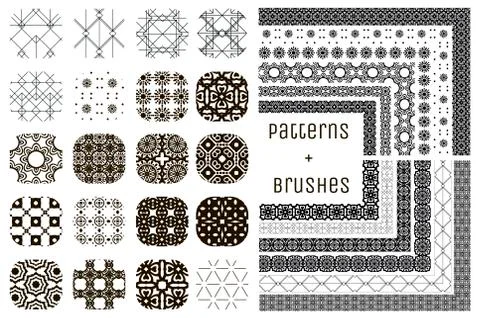 20 Vector Geometric Patterns and 12 Pattern Brushes Illustrazione stock