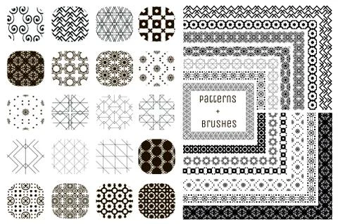 20 Vector Geometric Patterns and 12 Pattern Brushes Stock Illustration