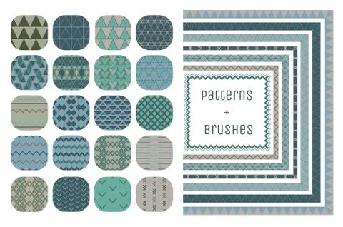 20 Vector Geometric Patterns and 7 Pattern Brushes Stock Illustration
