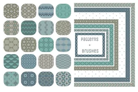 20 Vector Geometric Patterns and 7 Pattern Brushes Stock Illustration