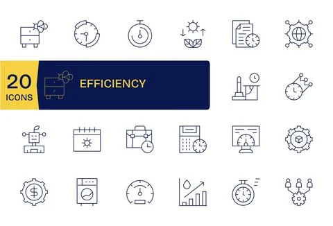 20 Vector Icons for Efficiency featuring 64x64 PIXEL Perfect Thin Line Graphi Stock Illustration
