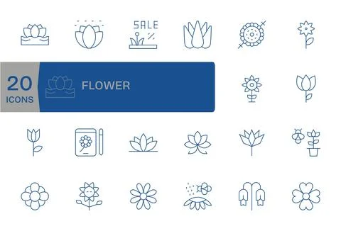 20 Vector Icons inspired by Flower in Pixel Aligned 256x256 Thin Line quality Stock Illustration