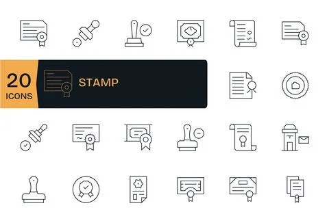 20 Vector Icons for Stamp optimized in Detail Enhanced 256x256 Thin Line re.. Stock Illustration
