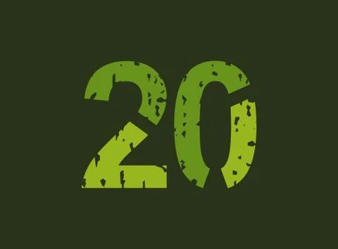 20 vector number made of grungy, grunge texture. Rubber stamp imprint style.  Stock Illustration