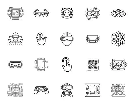 20 Virtual Reality and Augmented Reality Icons set Stock Illustration