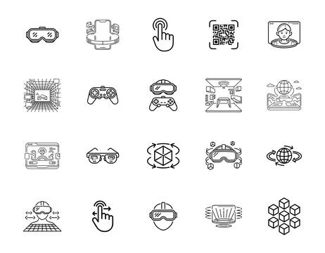 20 Virtual Reality and Augmented Reality Icons set Illustrazione stock