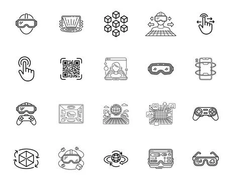 20 Virtual Reality and Augmented Reality Icons set Illustrazione stock
