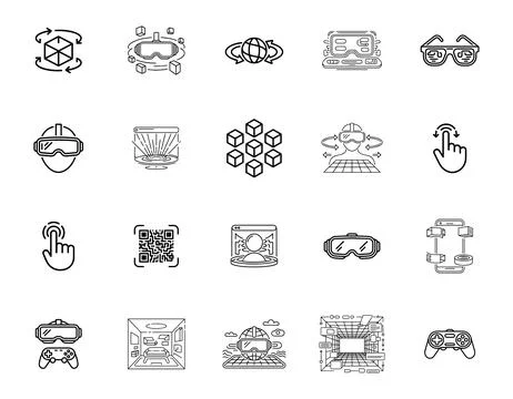 20 Virtual Reality and Augmented Reality Icons set Illustrazione stock
