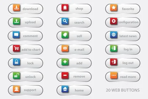 20 web buttons with 3D graphic for your best business website Stock Illustration