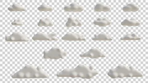 20 White cartoonic 3D Clouds 8K Transparent  Stock-Illustration