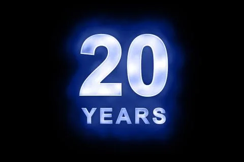 20 years in glowing white numbers on blue Stock Illustration