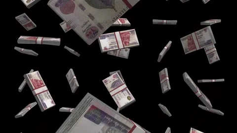 200 Egyptian Pound Falling Animation Stacks Of Money on Black Screen Stock Footage 302309712