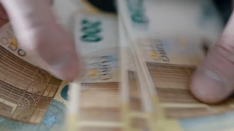 200 Euro bills counted by hands Stock Footage 235478233