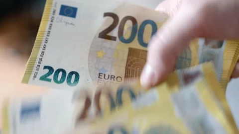 200 Euro bills counted by hands Stock Footage 235478255
