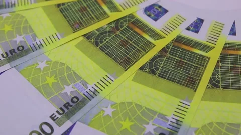 200 euro bills rotating on the table. Rotation of paper money, close-up, FullHD Vídeo Stock 141429916
