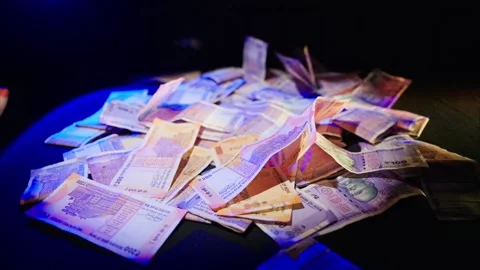 200 Rupee Notes Placed Over 100 Bill Cash Stock Footage 313670677