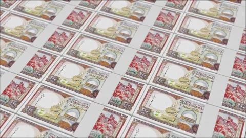 200 SYRIAN POUND banknotes printed by a money press Stock Footage 248988312
