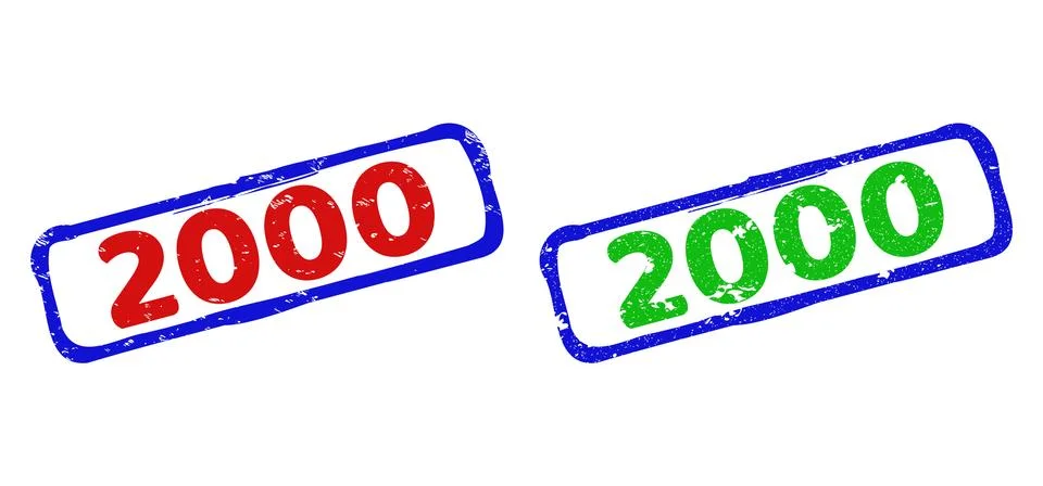 2000 Bicolor Rough Rectangle Seals with Grunge Styles Stock Illustration