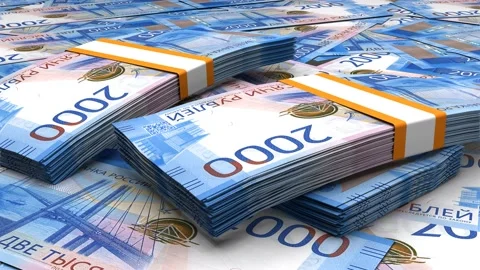 2000 Russian rubles money composition. Financial background. Many banknotes and  Stock Footage 200948328